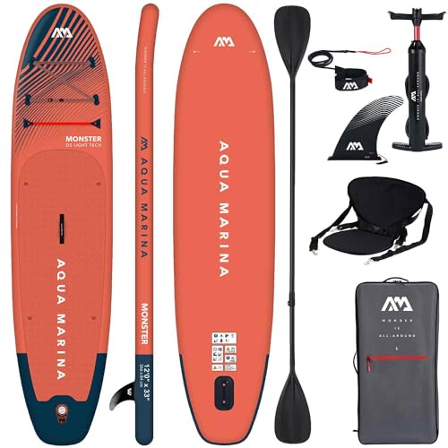 Campsup SUP Aqua Marina Monster 12'0" Combo Aufblasbares Stand Up Paddle Board | Komplette Packung Surfboard für Einsteiger & Fortgeschrittene mit Kayak Sitz und Doppelpaddel