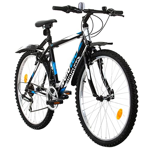 Multibrand PROBIKE 26 Zoll Mountainbike ALU Rahmen Shimano 18 Gang, Herren-Fahrrad & Jungen-Fahrrad, Schutzbleche, geeignet ab 165-183 cm (Schwarz Blau)