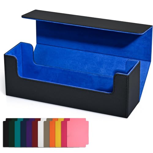 Luejnbogty Kartenaufbewahrungsbox für Sammelkarten, PU-Kartendeck-HüLle, Kartenhalter mit Magnetverschluss für Magnetische Spielkarten Blau + Schwarz