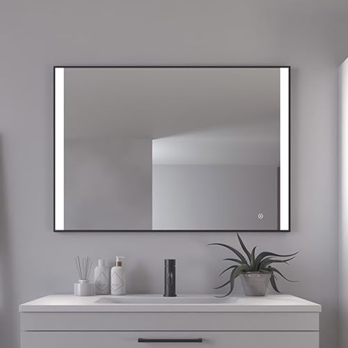 Loevschall Libra Quadratischer Spiegel mit Beleuchtung | Led Spiegel Mit Touch-Schalter 1000x700 | Badspiegel Mit Led Beleuchtung | Verstellbarer Badezimmerspiegel mit Beleuchtung