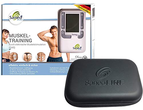 SaneoSPORT Muskeltraining + Case * EMS Gerät * Muskelstimulator * Bauchmuskeltrainer * deutsche Markenqualität * Medizinprodukt