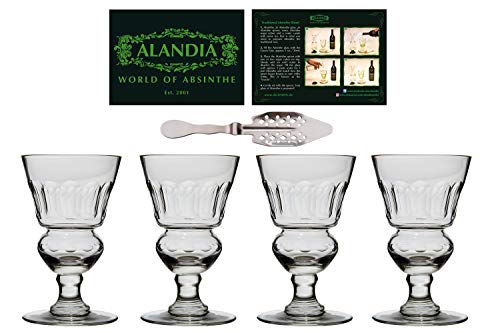 ALANDIA 4X Original Absinth-Gläser Authentisches 19. Jh. Design | Set inkl. Absinth-Löffel und Trinkanleitung