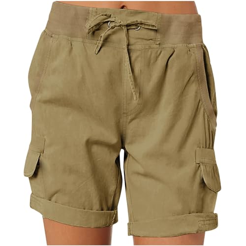 PonPed Attreasure Freizeit-Shorts für Damen, lässige Damen-Shorts mit hoher Taille, Wander-Outdoor-Lounge-Shorts (Camel,S)