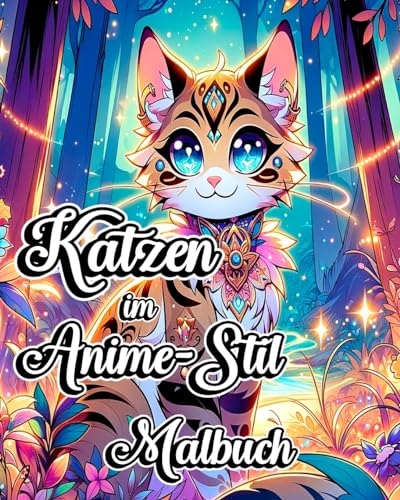 Katzen im Anime-Stil Malbuch: Niedliche und ausdrucksstarke Katzenfiguren zum Ausmalen für Manga