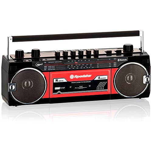 Roadstar RCR-3025EBT Boombox mit Kassette (Kassetten-Rekorder, FM-Radio, Bluetooth, USB, SD, USB/SD Encoding, Kopfhörer-Anschluss), rot, RCR-3025EBT/RD