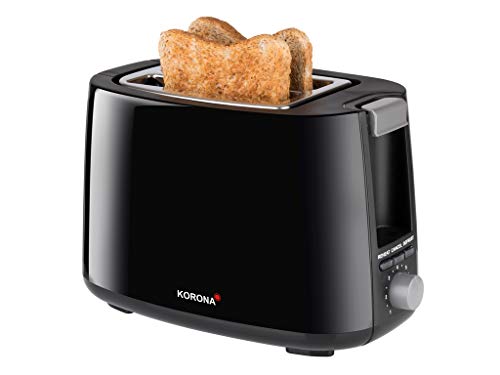 Korona 21130 schwarz-2 Scheiben Toaster mit Brötchenaufsatz sowie Einer Auftau-und Aufwärmstufe, 750
