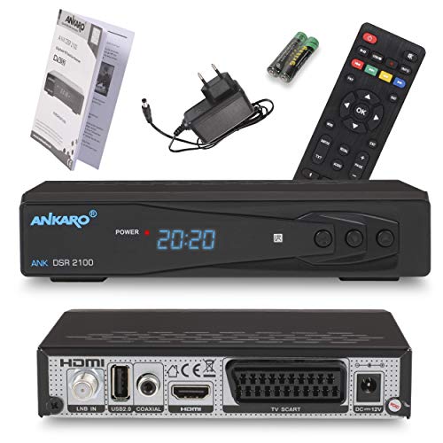 ANKARO DSR 2100 digitaler Full HD 1080p Satelliten Receiver schwarz mit USB Mediaplayer/HDMI/Scart/LED Display / 12V Netzteil ideal für Camping