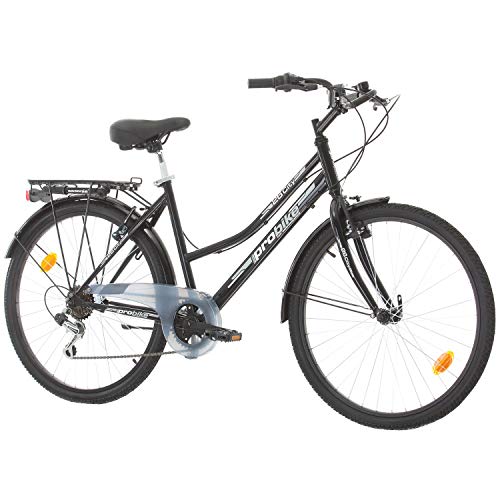 Multibrand Distribution Probike 26 City Zoll Fahrrad 6-Gang Urbane Cityräder for Heren, Damen, Unisex 455mm (Schwarz)