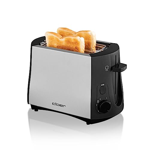 Cloer 3410 Toaster / 825 W / für 2 Toastscheiben / integrierter Brötchenaufsatz / Nachhebevorrichtung / Krümelschublade / mattiertes wärmeisoliertes Metallgehäuse
