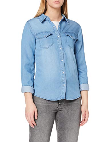 Vila Clothes Damen VIBISTA Shirt-NOOS Hemd, Blau (Medium Blue Denim Wash: Clean), 42 (Herstellergröße: XL)