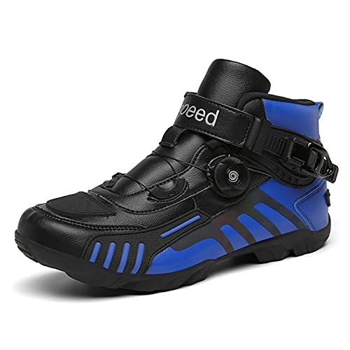 BSTL Motorradschuhe Schwarz Motocross Kurze Stiefeletten Wasserdichtes Leder, Motorrad Offroad Schuhe Racing Sportstiefel,Blue-46