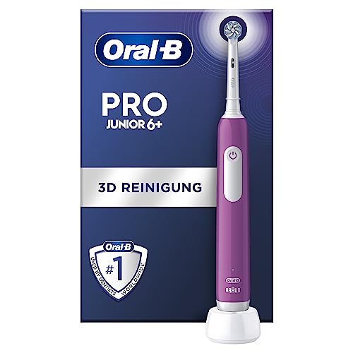 Oral-B Pro Junior Elektrische Zahnbürste/Electric Toothbrush für Kinder ab 6 Jahren, Drucksensor, 3 Putzmodi inkl. Sensitiv für Zahnpflege, weiche Borsten & Timer, Designed by Braun, lila