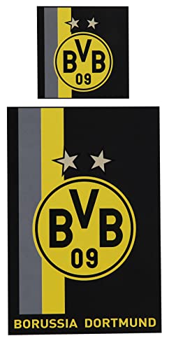 BVB 09 - Borussia Dortmund Herren 09-Fanartikel-BVB Bettwäsche mit Streifenmuster, 135 x 200 cm, one Size, Gelb,