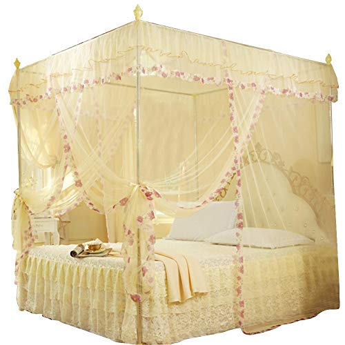 Shanbor Bett Vorhang, langlebige Pole Bett Vorhang Luxus Prinzessin Schlafzimmer Moskitonetz Himmelbett, Moskitonetz(Beige, 150 * 200 * 200)