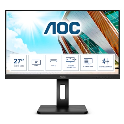 AOC U27P2CA 68,6 cm (27 Zoll) Widescreen IPS LED Multimedia Monitor (3840x2160/4ms/2xHDMI/DisplayPort/USB-C/4K) Schwarz