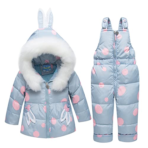 2 Stücke Kleinkind Schneeanzug Mädchen Daunenjacke mit Kapuze Mantel + Skihose Skiset für Kinder 2-3 Jahre Grau