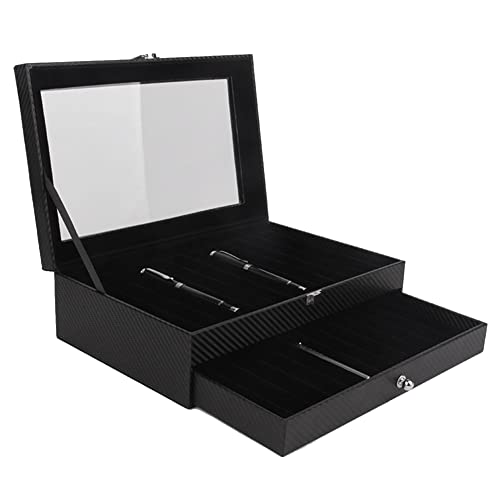 Hduacuge 24 Slots Wooden Pen Display Storage Box Luxury 2 Layer PU Pen Case FüLlfederhalter-Collector Jewelry Organizer Carbon