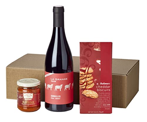 Wein-Geschenkset"La France, Mon Amour" | 1 Flasche Rotwein, Cheddar-Biscuits und Paprikakavier im hellen Präsentkarton