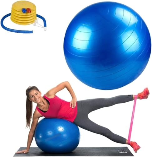 Yoga-Ball, Pilates-Ballstuhl, tragbarer Gymnastikball für Yoga, extra Dicker Yoga-Ball für die Schwangerschaft – platzfest, rutschfest, Premium-Pilates-Ball für Übungen, blau, 55 cm