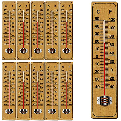 Deuba 10x Thermometer Außen & Innen Holz Glas Analog mit Celcius Fahrenheit Aufhängung Garten Haushalt Außenthermometer