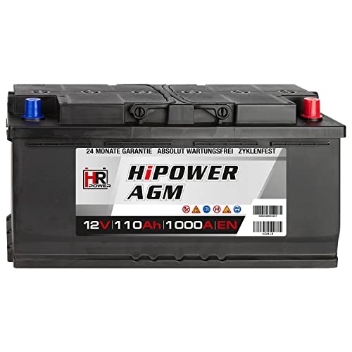 HR HiPower AGM Autobatterie 12V 110Ah 1100A/EN Starterbatterie ersetzt 90Ah 92Ah 95Ah 100Ah 105Ah