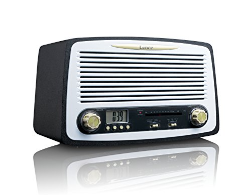 Lenco Retro-Radio SR-02 Vintage Stereo mit UKW Tuner, LCD-Display und Weckfunktion (Holzgehäuse, AUX), schwarz / weiß