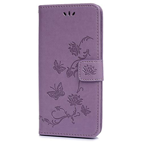 Nokia 1 Plus 2019 Hülle Lederhülle Case Schutzhülle Tasche Handyhülle Flipcase Lotus Schmetterling PU Leder Silikon Backcover Book Schale Standfunktion Kartenfächer Magnetverschluss Hellviolett