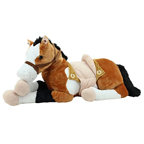 Sweety Toys Plüsch 6502 Lucky XXL Riesen Pferd liegend mit Sattel, Braun Beige