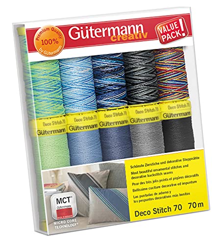 Gütermann creativ Nähfaden-Set mit 10 Spulen Zierstichfaden Deco Stitch 70 70 m in verschiedenen Uni- und Multicolour-Farben