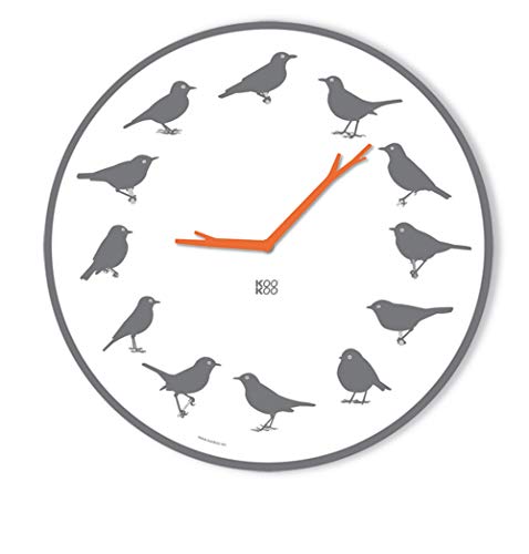 KOOKOO UltraFlat Grau, Moderne Singvogeluhr mit 12 heimischen Vogelstimmen