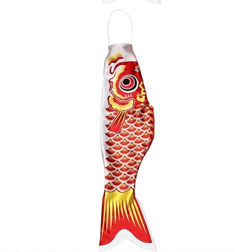 Japanischer Karpfen XXL in rot Fisch Windspiel 100 cm lang | Nylon hängender Windsack Windspiel Deko Garten Fische maritim