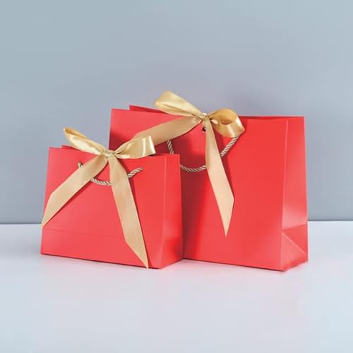 10 STÜCKE Papiertüte für Geschenk mit Band Shopping Bekleidungsgeschäft Bastelpapiertüte Versandverpackung (Druckgebühr ist nicht enthalten) - 32 x 25 x 11 cm, 10 Stück, rot