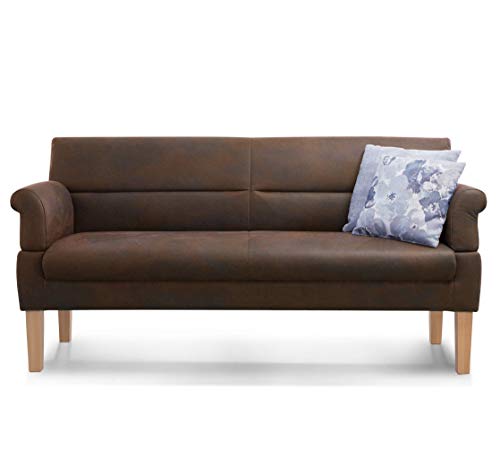 Cavadore 3-Sitzer Sofa Kira mit Federkern / Sitzbank für Küche, Esszimmer / Inkl. Armteilfunktion / 189 x 94 x 81 / Antiklederoptik braun