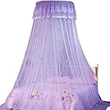 Betthimmel-Netz, Moskitonetz für Bett rund Decke für Mädchen – passend für 1,5 m Bett (lila)