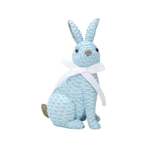 Lily Brown Easter Bunny Figurine Resin Rattan Woven Rabbit Statue Decorative Crafts Accessory for Indoor Outdoor Garden Yard Decor
