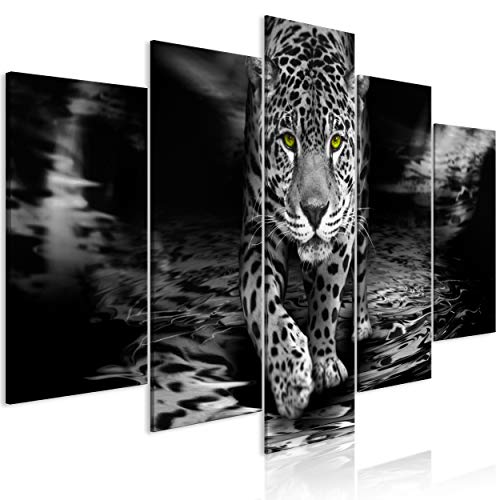decomonkey Bilder Leopard 200x100 cm 5 Teilig Leinwandbilder Bild auf Leinwand Vlies Wandbild Kunstdruck Wanddeko Wand Wohnzimmer Wanddekoration Deko Tiere