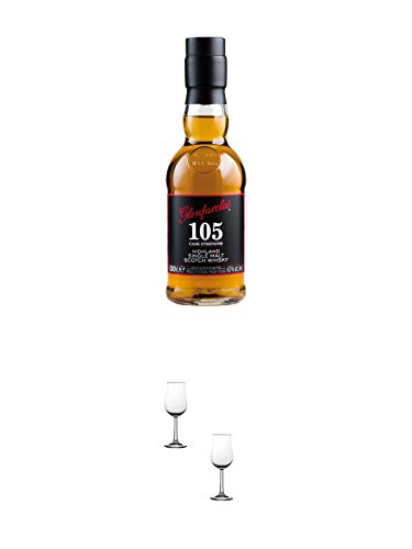 Glenfarclas 105 Cask Strength Single Malt Whisky 0,2 Liter (MIDI) + Nosing Gläser Kelchglas Bugatti mit Eichstrich 2cl und 4cl - 2 Stück