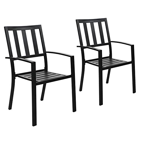 PHIVILLA Metall Gartenstuhl Draussen Terrasse Gartenstühle Stapelbare Stühle für Esszimmer-Set 2 Pack Schwarz
