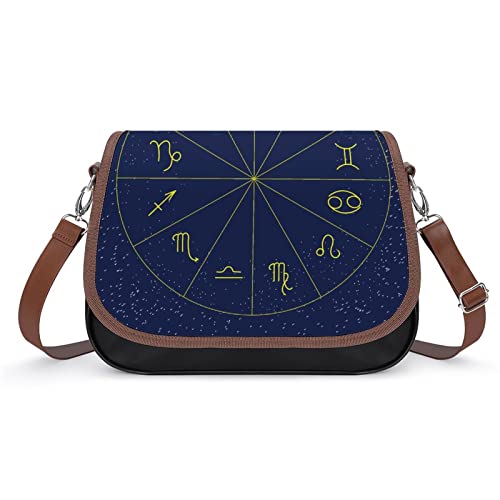 Leder Damen Crossbody Umhängetasche Classic Citytasche Schultertasche Leicht Mittelgroß Taschen-Trends 2022 Blaues Astrologie-Horoskop