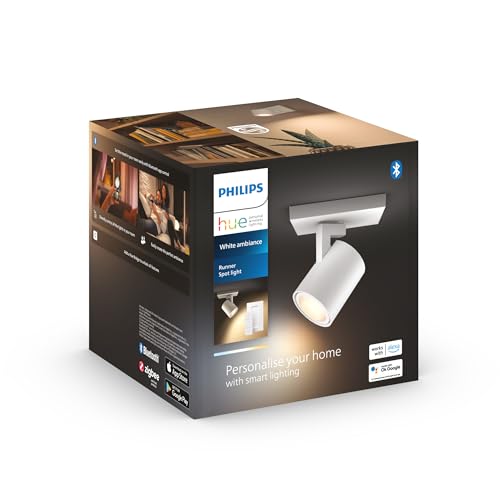 Philips Hue White Amb. LED 1-er Spotleuchte Runner inkl. Dimmschalter, schwarz, dimmbar, alle Weißschattierungen, steuerbar via App, kompatibel mit Amazon Alexa (Echo, Echo Dot)