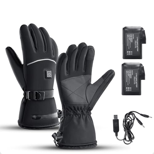 GOXAEEE Beheizbare Handschuhe für Herrenr und Damen, beheizte Handschuhe mit 4000-mAh-Akku, 3 Heizeinstellungen, Touchscreen wärmende Handschuhe für Motorrad,Skifahren (Mit 4000-mAh-Akku)