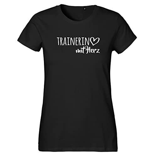 huuraa Damen T-Shirt Trainerin mit Herz Bio Baumwolle Fairtrade Oberteil Größe L Black mit Motiv für die tollsten Menschen Geschenk Idee für Freunde und Familie