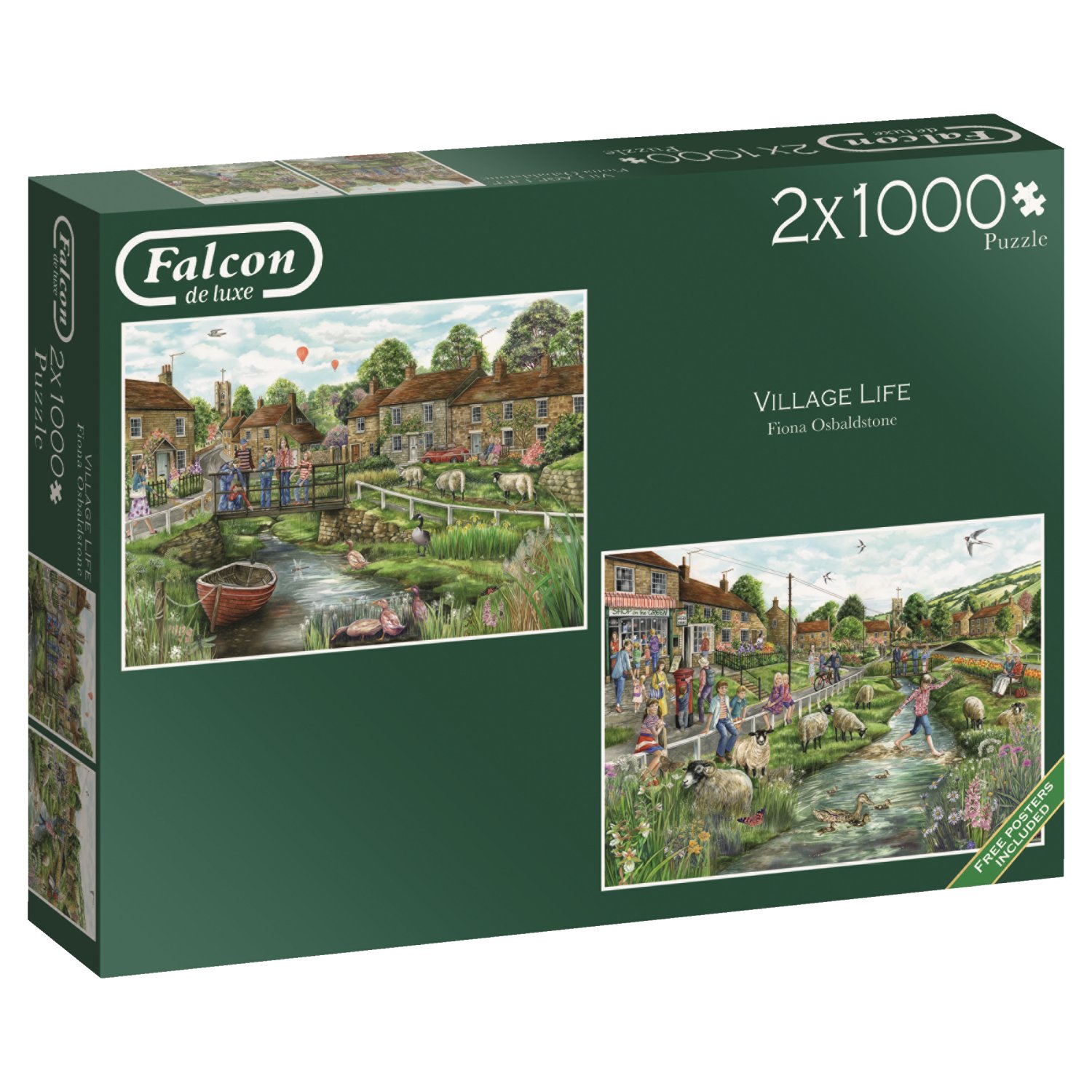 Jumbo Spiele Falcon Puzzle 2 x 1000 Teile - Village Life – ab 12 Jahren – Landschaftspuzzle