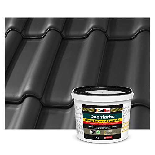 Isolbau Dachfarbe - 12 kg RAL Farbe Fassadenfarbe Nano Dachlack Sockelfarbe auf Wasserbasis - Lösemittelfrei, Wasserdicht, UV-beständig - Schwarz