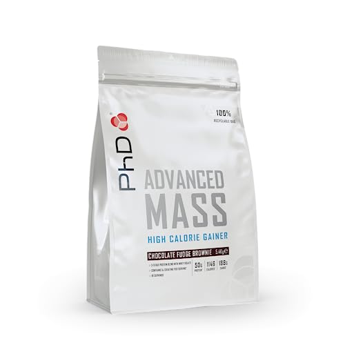 PhD Nutrition Advanced Mass Hard Gainer für Massephase, Weigh Gainer Protein zur Gewichtszunnahme, Schokolade Fudge Brownie Geschmack, 5,4kg Beutel