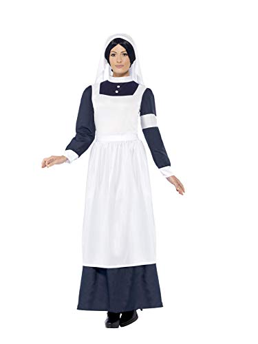 Smiffy's 43430 - Great War Krankenschwester Kostüm mit Dress und Kopfstück, Weiß/Blau, Gr. XL