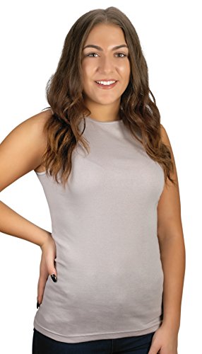 Rosette Damen Unterhemd, ärmellos, Baumwolle, hoher Hals, volle Schulter - Grau - Mittel