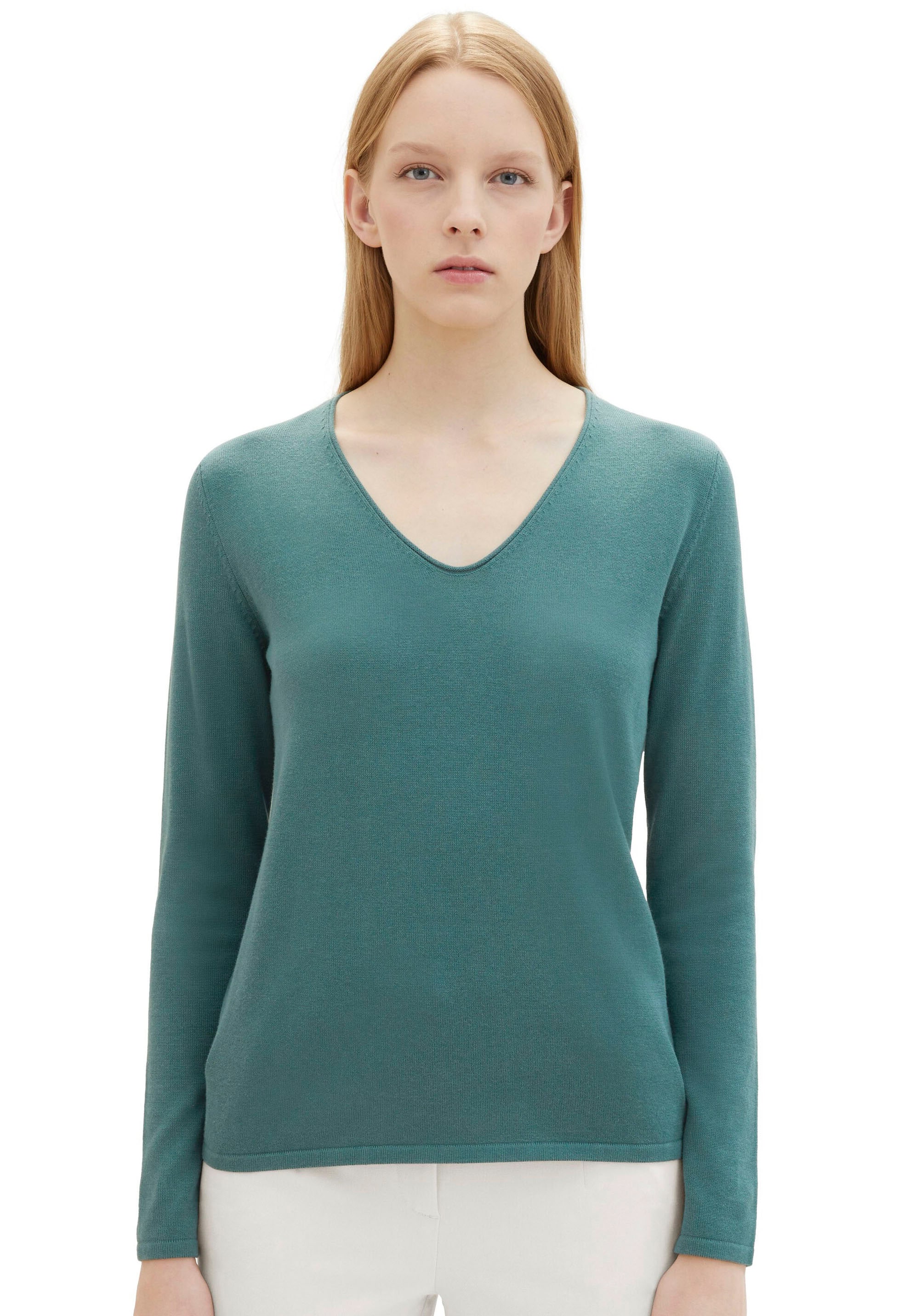 TOM TAILOR für Frauen Pullover & Strickjacken Pullover mit V-Ausschnitt sea Blue Melange, XL
