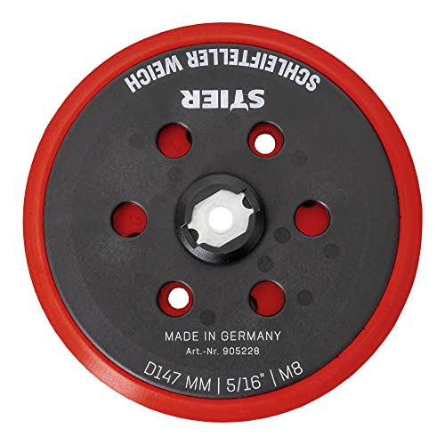 STIER Schleifteller Stützteller weich D147mm 5/16“ M8 für Exzenterschleifer, 150 mm, mit klett, MADE IN GERMANY