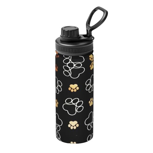 ESASAM Isolierte Wasserflasche mit Hundepfotenabdrücken, robust, 530 ml, ideal für den Außenbereich
